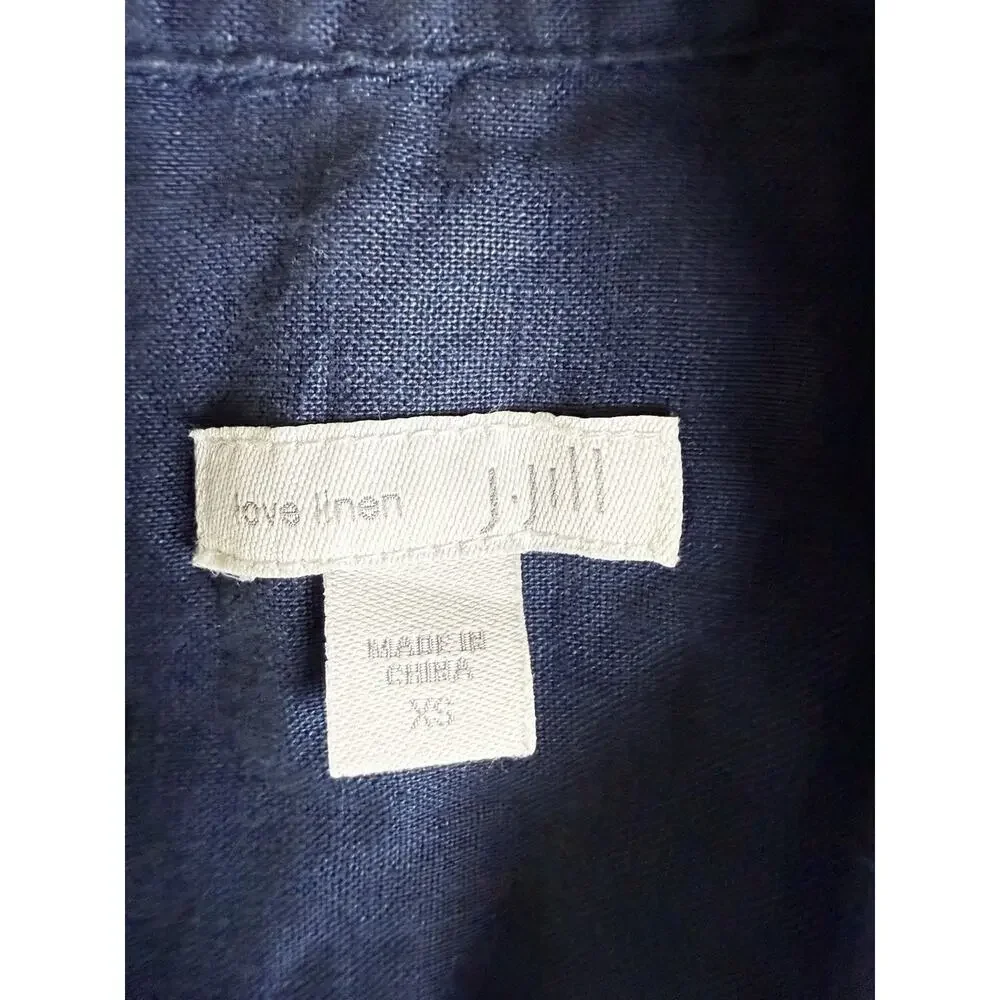 J Jill Love Linen Sleeveless Tunic Button Up Collared XS Navy Blue Summer